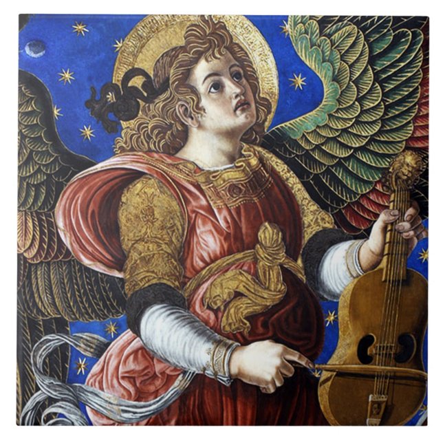 Carreau MUSIQUE FABRIQUANT L'ANGE AVEC UN Noël VIELLE (Devant)