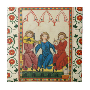 CARREAU MUSIQUE MÉDIÉVALE ET MUSICIENS, MINIATURE ANTIQUE