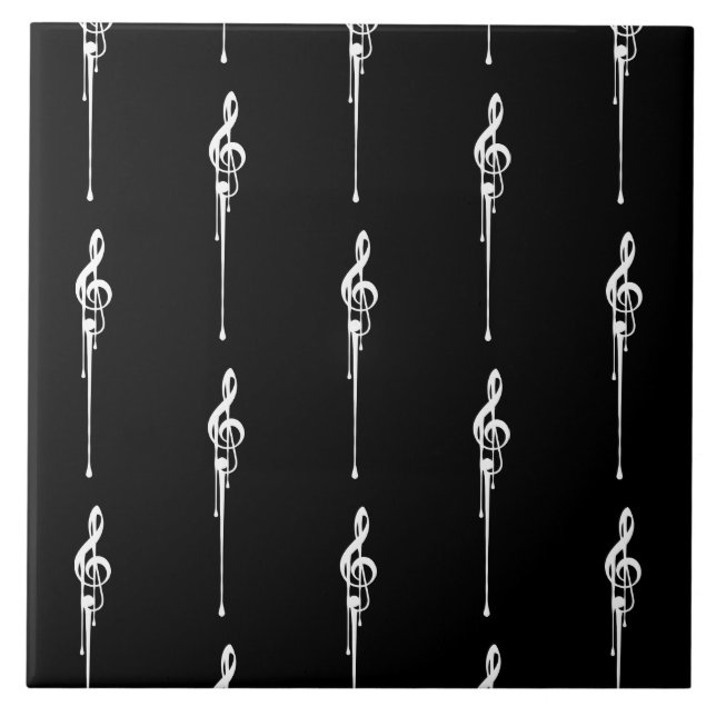 Carreau Musique Motif Melting Treble Clef Blanc et Noir (Devant)