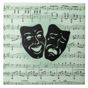 Carreau Musique verte et masques grecs de théâtre