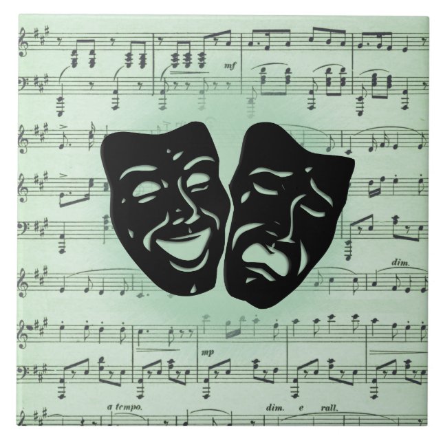 Carreau Musique verte et masques grecs de théâtre (Devant)