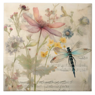 Carreau Musique Vintage Art Floral Français Libellule