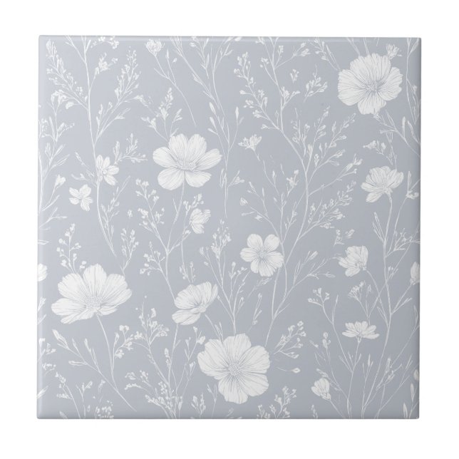 Carreau Muted Gray And White Wildflower Pattern (Devant)