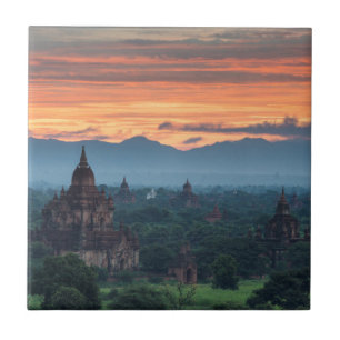 Carreau Myanmar, lever de soleil à Bagan