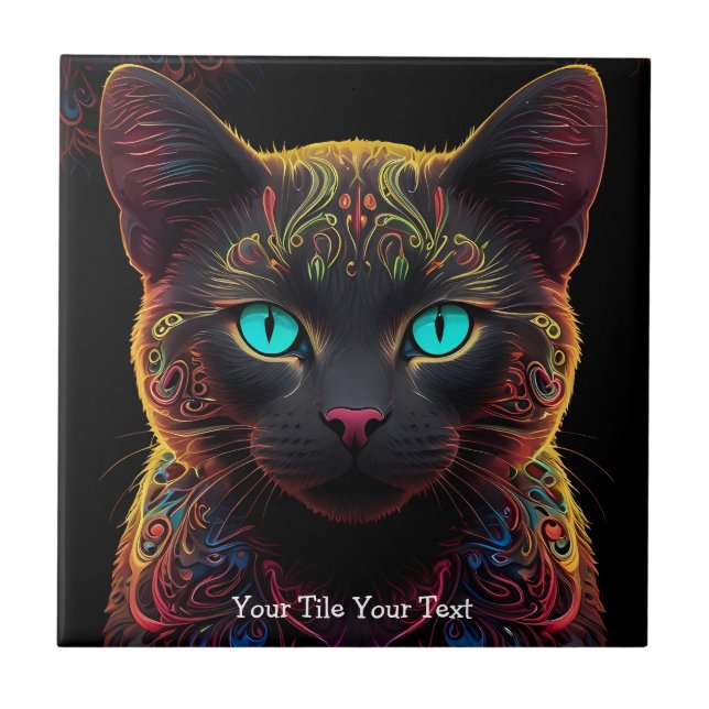 Carreau Mystic Neon Mandala Chat Psychedelic Feline Imagin (Devant)