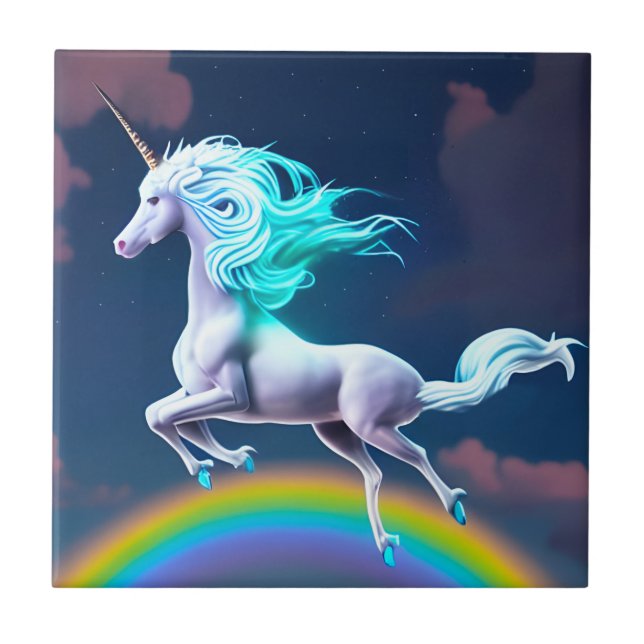 Carreau Mystic Night Flying Unicorn Rainbow Ceramic Tile (Devant)