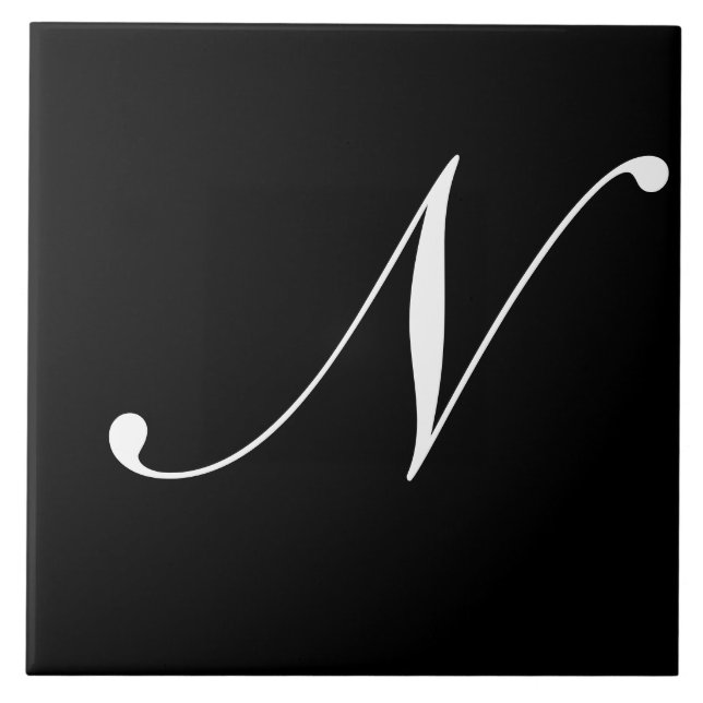 Carreau N Monogramme initial blanc sur noir (Devant)