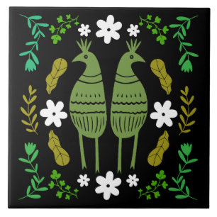 Carreau Naïve Nature Rustique Oiseau Art populaire