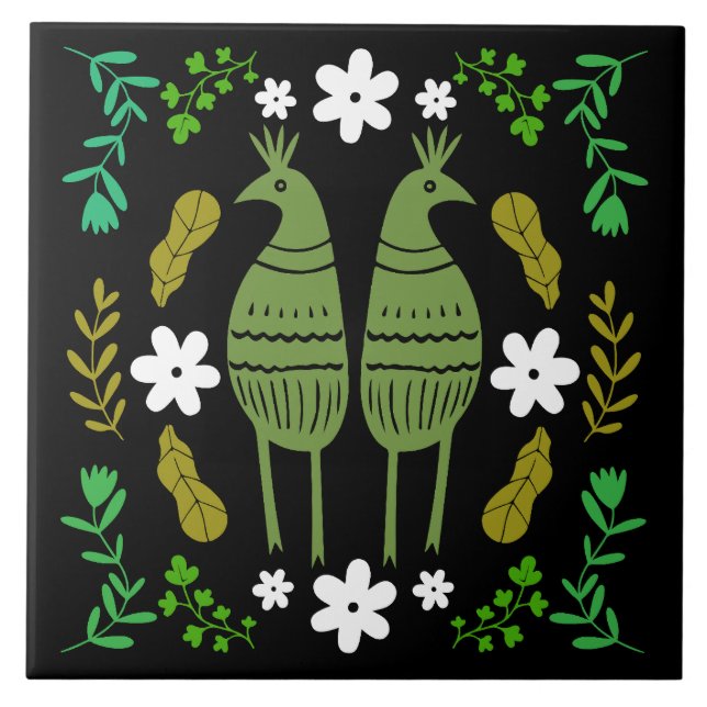 Carreau Naïve Nature Rustique Oiseau Art populaire (Devant)