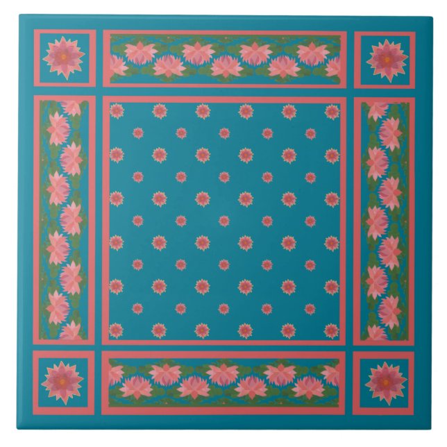 Carreau Nappes d'eau rose sur Carrelage en céramique bleu  (Devant)