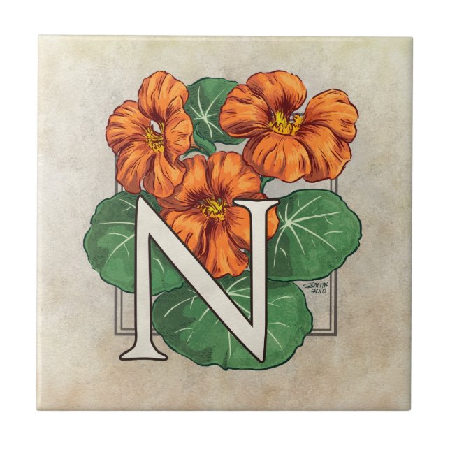 Carreau Nasturtiums Fleur Floral Monogramme (Devant)