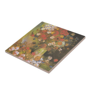 Carreau Nature morte florale de Van Gogh Red Poppies & Ros