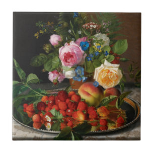 Carreau Nature morte Roses et Fraises par Otto Ottesen