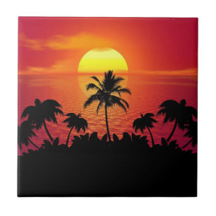 Carreau Nature Sunset Palm Trees illustration Papier Carré