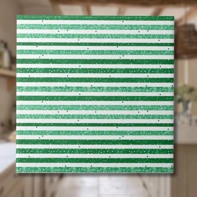 Carreau Nature Vert Blanc Rayures Glitter Horizontales (Créateur téléchargé)