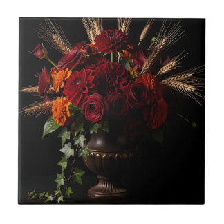 Carreau Natures mortes florales de Dahlia et Roses de Bour