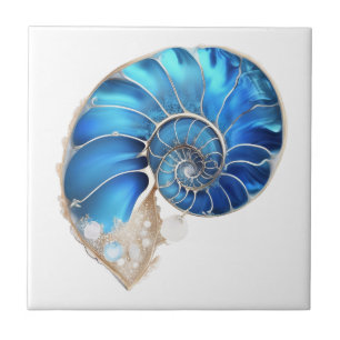 Carreau Nautilus coquillage océan bleu 3D shimmer plage