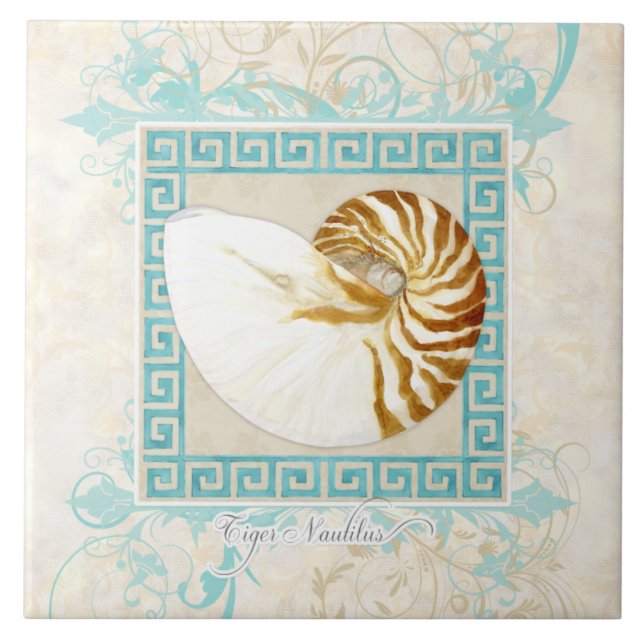 Carreau Nautilus Shell aquarelle grecque clé Damask plage (Devant)