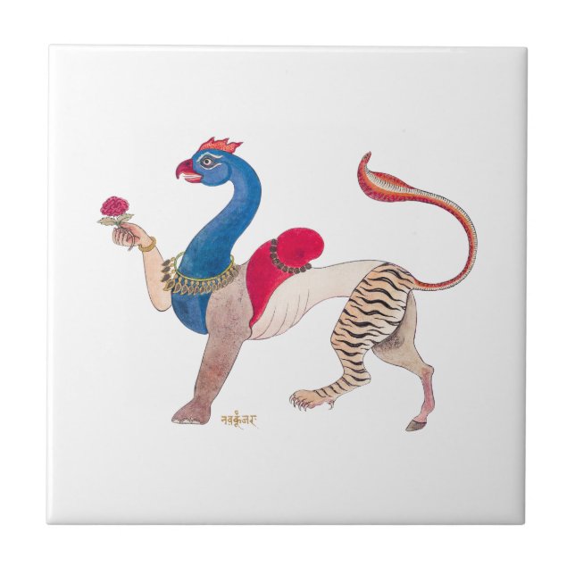 Carreau Navagunjara Krishna Peinture indienne vintage reli (Devant)