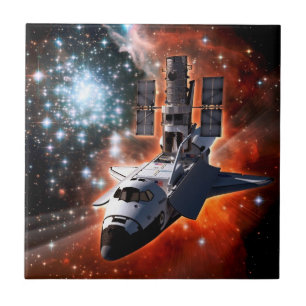 Carreau Navette spatiale Atlantis Télescope Hubble Artwork