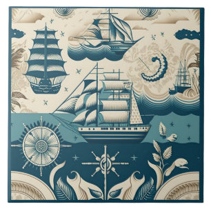 Carreau Navire nautique et Océan Céramique à thème Art No1