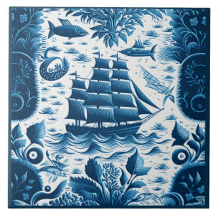 Carreau Navire nautique et Océan Céramique à thème No5