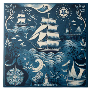 Carreau Navire nautique et Océan Céramique à thème No6