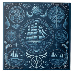 Carreau Navire nautique et Océan Céramique à thème No7