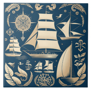 Carreau Navire nautique et Océan Céramique à thème No9