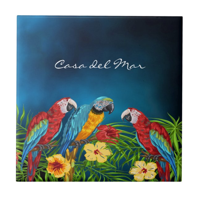 Carreau Navy blue parrots leaves summer house name (Devant)