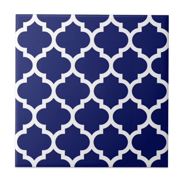 Carreau Navy Blue White Moroccan Quatrefoil Pattern #5 (Devant)
