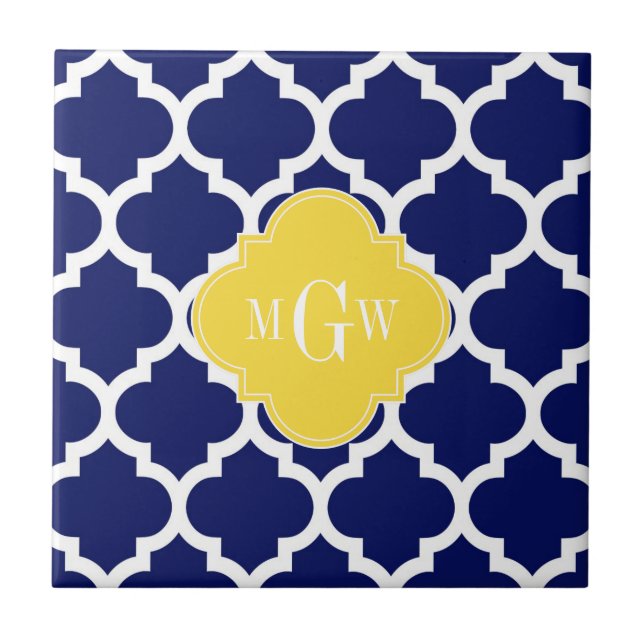 Carreau Navy Wht Moroccan #5 Pineapple 3 Initial Monogram (Devant)