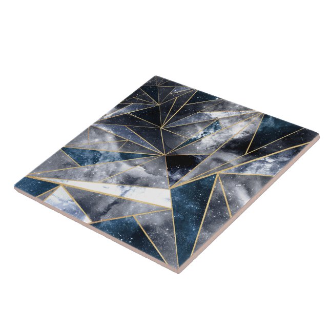Carreau Nebula Galaxie moderne Triangles géométriques d'or (Côté)