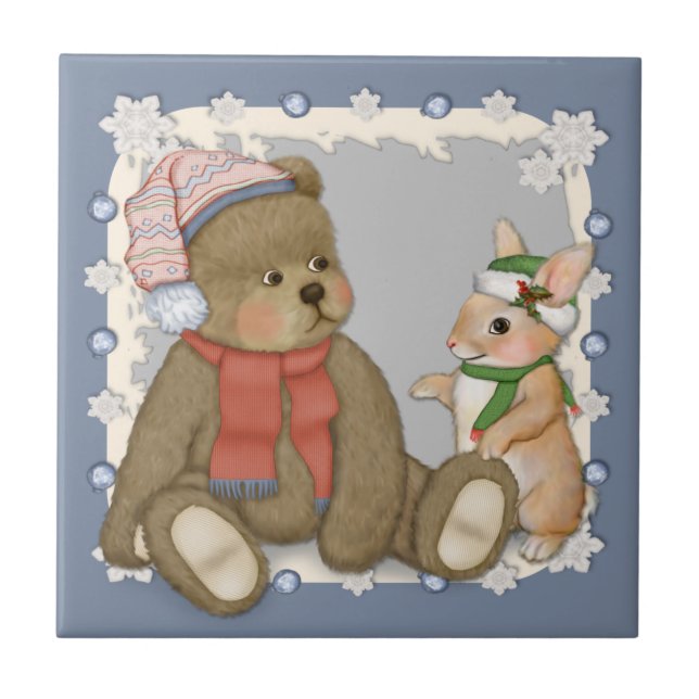 Carreau Neige Noël Teddy et Bunny (Devant)
