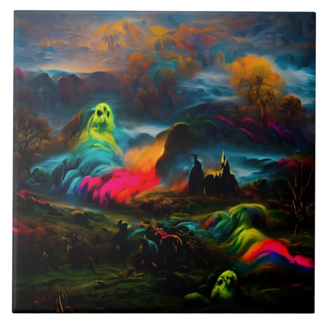 Carreau Neon Ghosts dans un paysage d'Imaginaire hanté (Devant)