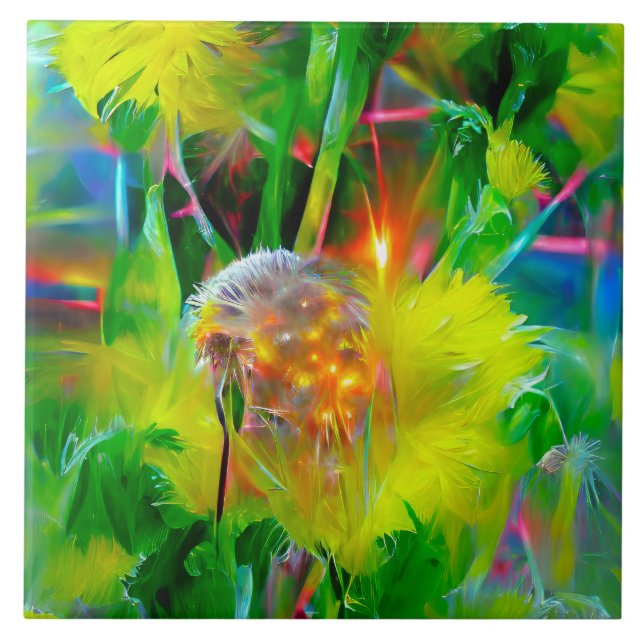 Carreau Neon Llow Dandelions dans Dream Garden (Devant)