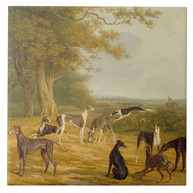 Carreau Neuf lévriers dans un paysage (huile sur la toile) (Devant)