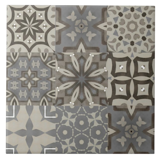 Carreau Neutre, beige, gris, tuiles marocaines (Devant)