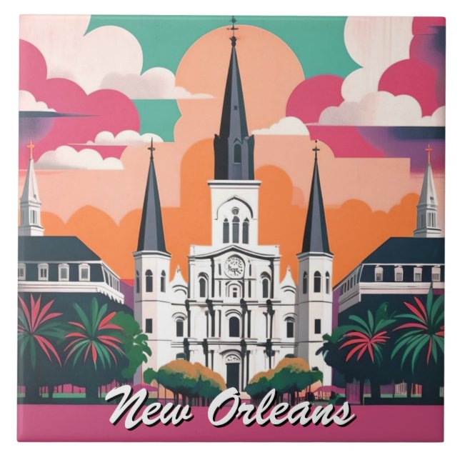 Carreau New Orleans St Louis Cathedral Vibrant Sky (Devant)