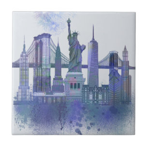 Carreau New York Skyline - Aquarelle bleue