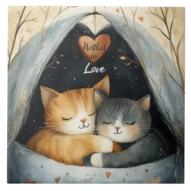 Carreau Niché dans Love Kitty Cuddles de chat Illustrated  (Devant)