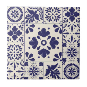 Carreau Nil Bleu Mexicain traditionnel Talavera Floral