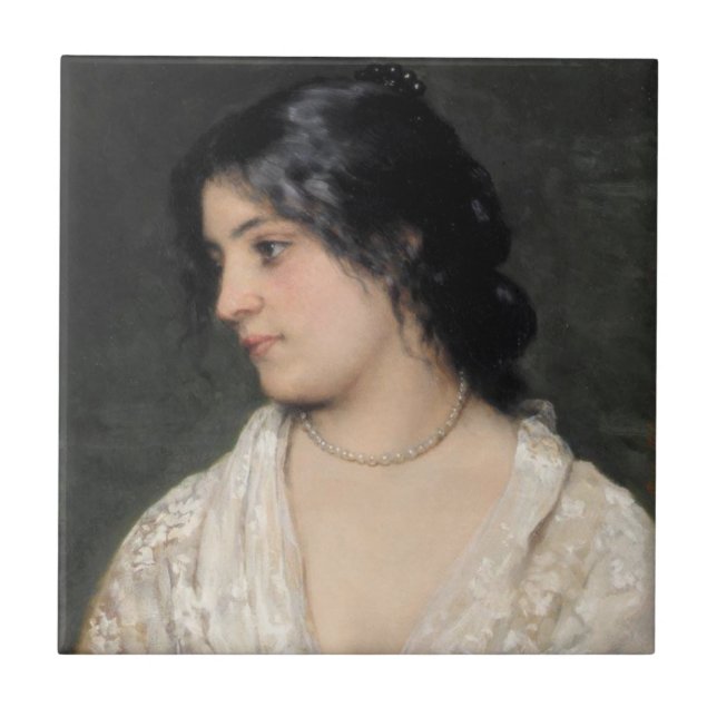 Carreau Noble Dame avec un collier de perles (Devant)