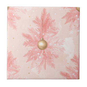 Carreau Noël Bulle Rose Foncé Pin et Or