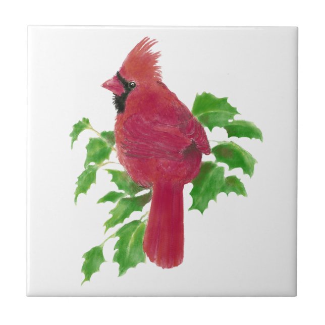 Carreau Noël Cardinal Bird Nature Faune, Aquarelle (Devant)