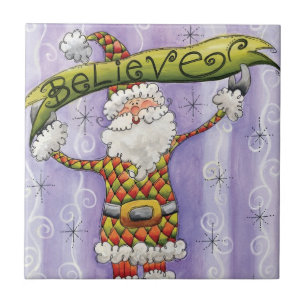 Carreau Noël Caricature mignonne, je crois en Père Noël