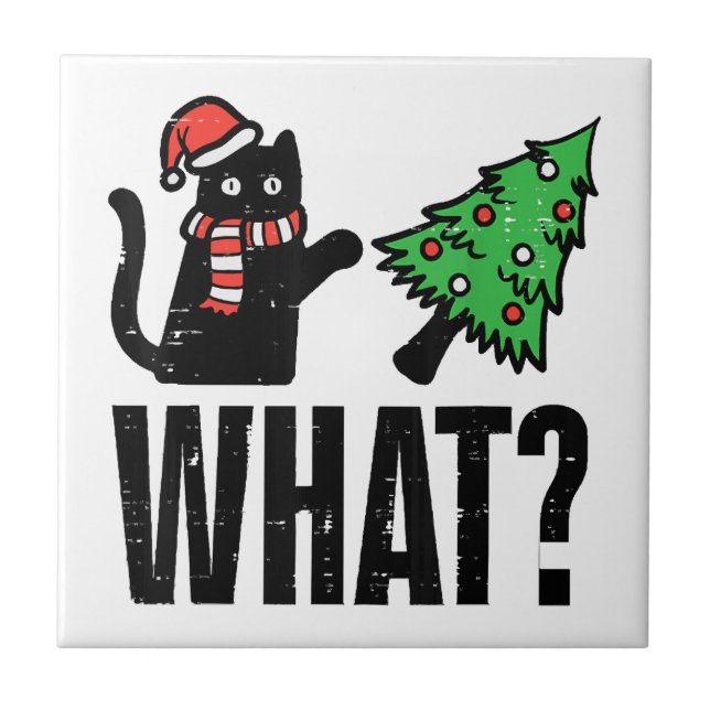 Carreau Noël Chat Tipping Xmas Tree Drôle (Devant)