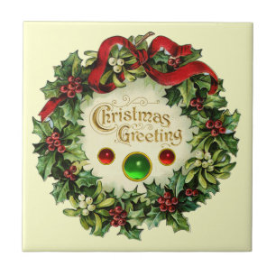 CARREAU NOËL COURONNE AVEC MISTLETOES ET BERRIES SAINES