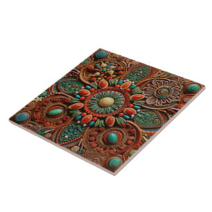 Carreau Noël espagnol Abstrait Terracotta Art