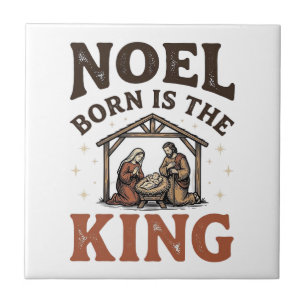Carreau Noël Né Est le Roi Nativité Vintage Noël